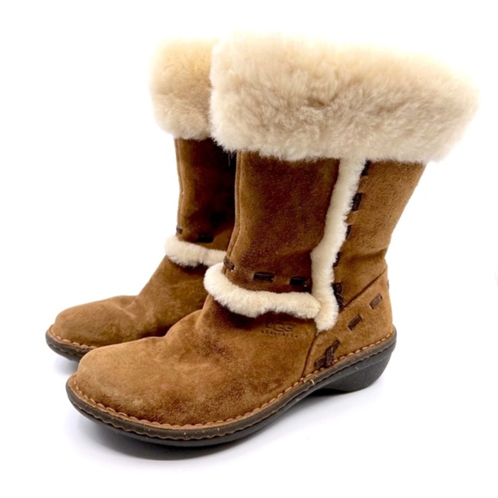 UGG‎ 6 Elijo Suede Leather Sheepskin Mid Boots Chestnut